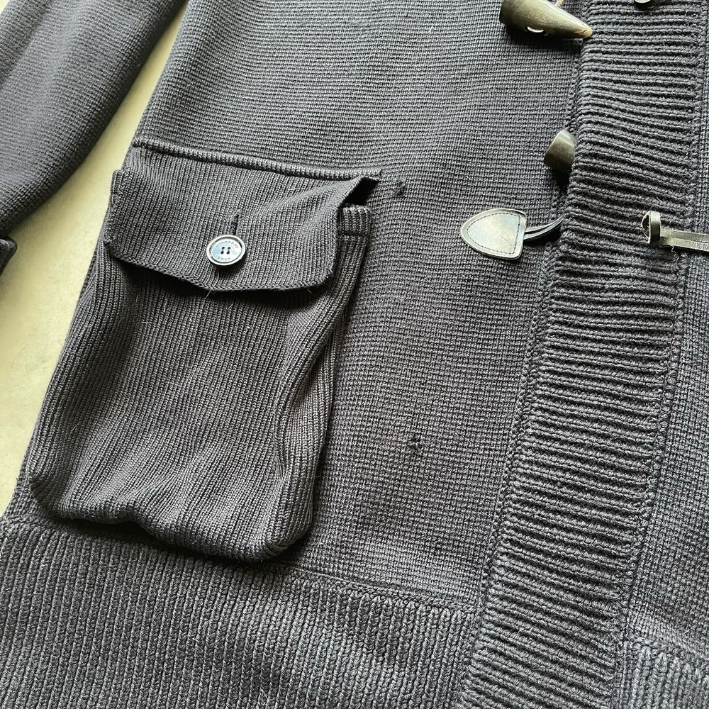 Burberry‎ Brit Merino Wool Knit Duffle Coat Navy Hooded Toggle Nova Check XL - Picture 10 of 10